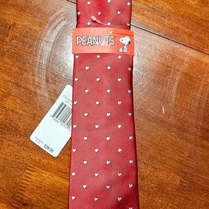 Peanuts Men's Necktie 2015 Red, White hearts with a small Snoopy at the bottom